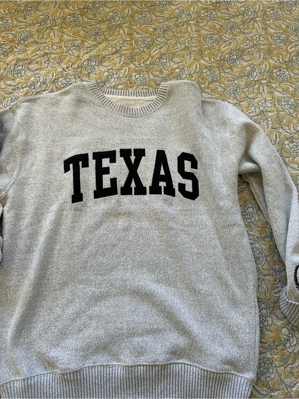 Crewneck Sweater with TEXAS Appliqué - Light Gray